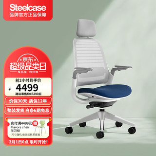 Steelcase 世楷 Series 1人体工学椅家用办公电脑椅老板椅久坐舒适学习座椅 蓝灰色+头枕