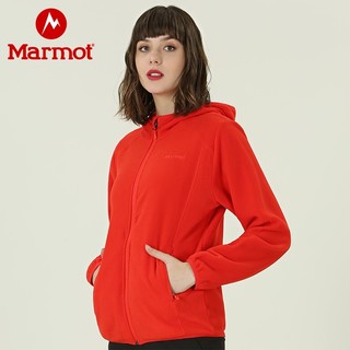 Marmot 土拨鼠 21春夏新款保暖透气连帽开衫抓绒衣女户外 干玫瑰红7306 XL 欧码偏大