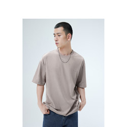 GXG 男装潮流休闲麂皮绒浅灰色圆领短袖T恤2022年秋季新品
