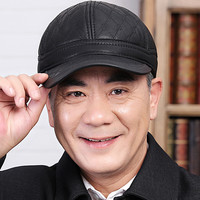 vedordna 维多迪纳 帽子男士PU棒球帽中老年秋冬加厚保暖护耳老人帽户外休闲鸭舌帽 MZ118 黑色 均码