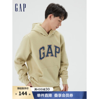 Gap男女装春季LOGO碳素软磨抓绒连帽卫衣791339 情侣装运动上衣 卡其色 180/96A(M)