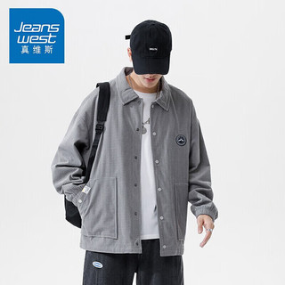 JEANSWEST 真维斯 夹克男2023春季宽松翻领落肩长袖潮男外套复古男士上衣灰色XL