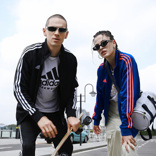 adidas 阿迪达斯 2023春季夹克户外休闲运动服男女同款时尚外套 蓝/橙 XL