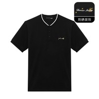GXG 男装 21年夏季黑色刺绣立领短袖polo衫男士#10C124010C