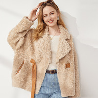 限尺码：PALUOPO 帕罗 100%羊毛配麂皮内里时尚有型女式羊毛大衣外套