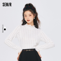 抖音超值购：Semir 森马 女长袖T恤设计感蕾丝拼接套头针织衫10-7522101821