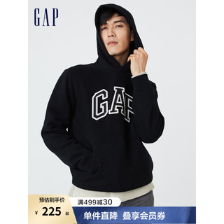 Gap 盖璞 男女装春季LOGO碳素软磨抓绒连帽卫衣791339 情侣装运动上衣 黑色 180/96A(M)