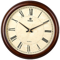 POWER 霸王 钟表中式实木挂钟复古经典挂表客厅家用简约石英时钟15英寸1893DLKS 罗马字