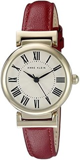 ANNE KLEIN 女士皮革表带手表,Red/Gold