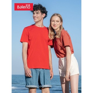Baleno 班尼路 短袖纯色T恤 男模穿红色 XL
