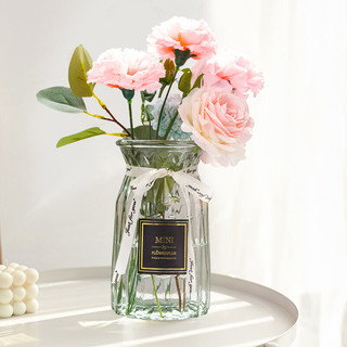 盛世泰堡 北欧玻璃花瓶插花瓶干花满天星仿真花客厅装饰摆件 透明色18cm
