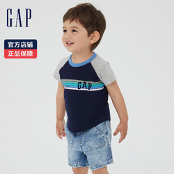 Gap 盖璞 新生婴儿LOGO洋气条纹短袖T恤702838 夏季儿童装可爱上衣童