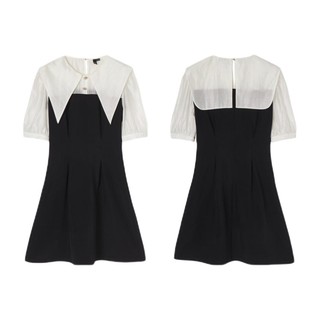MEETLADY 米莱达 女士短款连衣裙 BLQ030 黑白色 XL