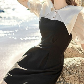 MEETLADY 米莱达 女士短款连衣裙 BLQ030 黑白色 XL