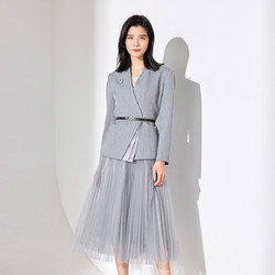 粉藍衣櫥 23春新款X型設計感西裝小外套+精致花紗網紗半裙兩件套套裝女