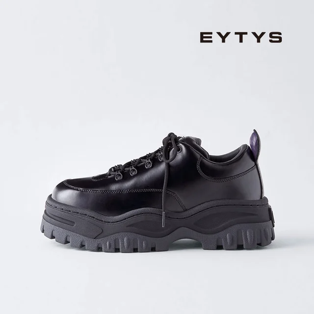 Angel黑色皮革运动鞋休闲鞋厚底低帮鞋男女