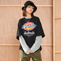 Dickies 帝客 百搭LOGO印花假两件圆领春季情侣卫衣 DK009592