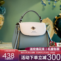 JIVIVIL 九娃女士包包凯莉包mini小包翻盖蜜蜂手提包女  冰岛蓝白配