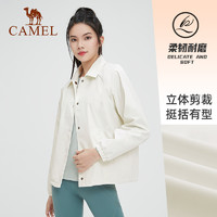 CAMEL 骆驼 官方运动POLO衫女士秋冬季新款品牌袖章梭织翻领女装休闲外套