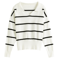 FANSILANEN 范思蓝恩 女士V领针织衫 Z213156 黑白条纹 M