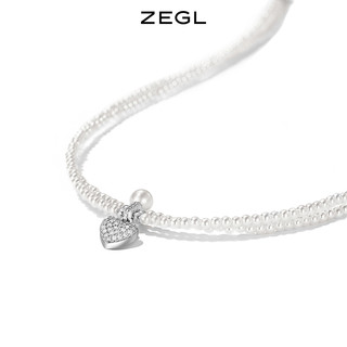 ZEGL双层叠戴人造小珍珠项链女生轻奢小众气质名媛爱心锁骨链配饰