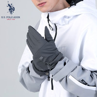 us polo assn U.S.POLO ASSN.保暖手套男秋冬季加绒加厚防风户外骑行防寒可触屏男士分指手套 UPST-M2022011 灰色