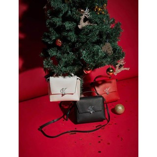 Calvin Klein 女包时尚手提翻盖式金属LOGO旋扣方形单肩斜挎包礼物DH3012 001-黑色 OS