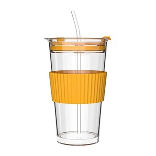 LOVWISH 乐唯诗 吸管玻璃杯 450ml 透明+黄圈