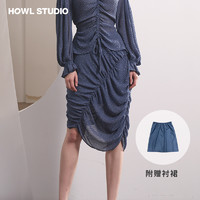 HOWL STUDIO HOWL深蓝色波点雪纺半裙送衬裙SK2916