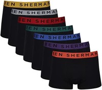 BEN SHERMAN 男式平角短裤,柔软触感棉质撞色弹性腰带 | 舒适透气内裤7 件装黑色XL