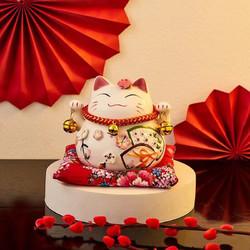 印扬 陶瓷招财猫存钱罐4.5寸四季发财 配坐垫