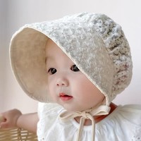 AKAI BOHSHI 红帽子 夏季婴儿蕾丝遮阳帽春秋薄款防晒帽子女宝宝公主帽镂空儿童太阳帽