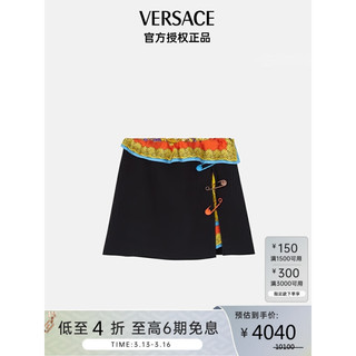 VERSACE 范思哲 奢侈品女装别针装饰拼接丝巾设计短裙下装裙子服饰黑色1005154-1A00540-1B00038