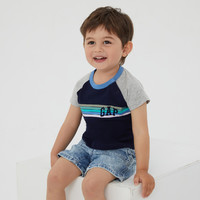 Gap 盖璞 新生婴儿LOGO洋气条纹短袖T恤702838 儿童装宽松上衣