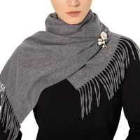 皮尔·卡丹 皮尔卡丹羊绒围巾女素色时尚百搭空调围巾披肩 中灰