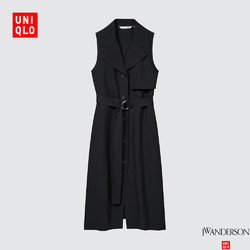 UNIQLO 优衣库 女装麻混纺西装领系带连衣裙(无袖)447328
