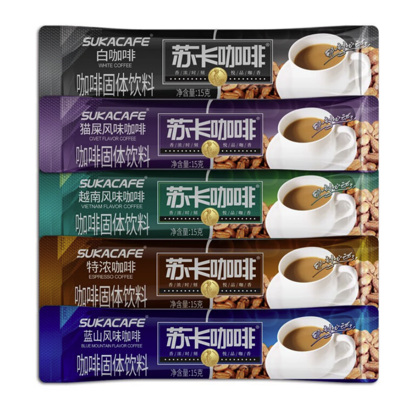 SUKACAFE 苏卡咖啡 5种口味组合速溶咖啡50条