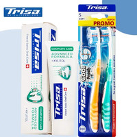 TRISA 瑞士原装进口 Trisa全能牙刷 颜色随机 2支装+全优护齿牙膏75ml