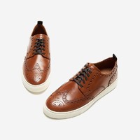 COLE HAAN 歌涵 colehaan/歌涵 男鞋休闲鞋秋冬新款缓震透气布洛克雕花真皮板鞋皮鞋 棕色-C35600 43.5