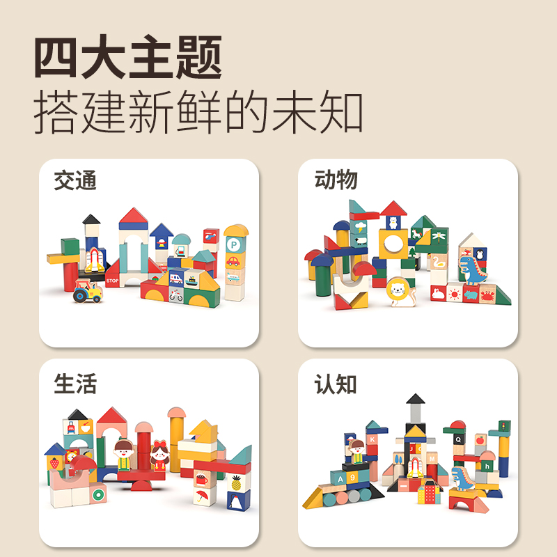 imikids婴幼儿大颗粒积木宝宝木质拼装益智玩具