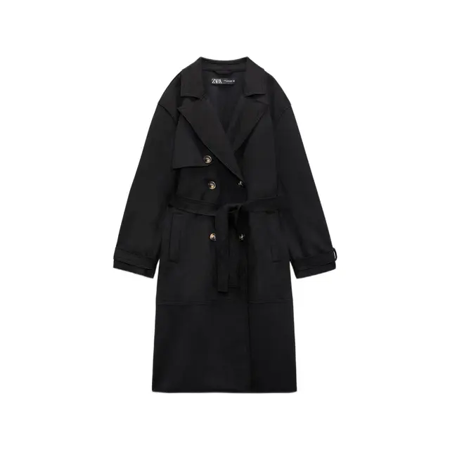 ZARA 女士中长款风衣 8073032 黑色 XS