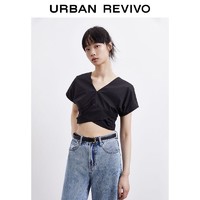 URBAN REVIVO UR女装韩式复古V领休闲修身短袖衬衫WG16S2CN2025