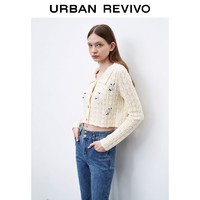 URBAN REVIVO UR女装休闲气质花朵刺绣翻领针织外套WL38S9DN2005