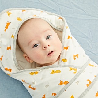 Cutelife婴儿抱被纯棉宝宝包被新生儿包巾襁褓巾四季通用防惊跳用品 赤狐森林 薄款（24-28度） 90*90cm