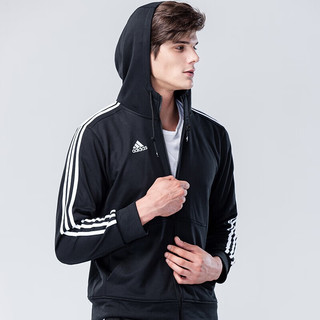 adidas 阿迪达斯 运动套装春秋棉夹克运动裤两件套户外运动服 黑/白（帽衫） M