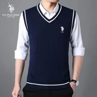 U.S. POLO ASSN.马甲男毛衣针织背心男士休闲春秋坎肩无袖v领上衣男装 蓝色 3XL