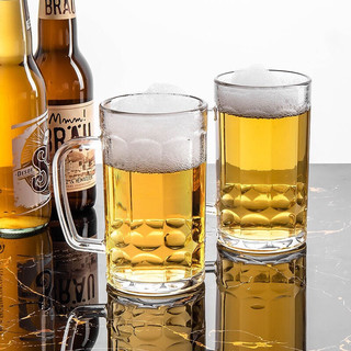 惠寻 京东自有品牌 啤酒杯 玻璃把手扎啤杯加厚玻璃水杯男家用2只装400ml*2