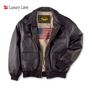 Luxury Lane真皮皮衣夹克男士二战经典A2飞行员皮夹克加棉保暖外套加肥加大 美国尺码  深褐色 2XLT(加长 加大)
