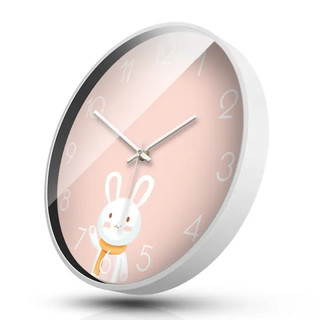 Momen 摩门 挂钟儿童房卧室石英钟粉色兔子女生卡通创意钟表12英寸 HH0155