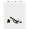 CHARLES & KEITH CHARLES&KEITH23春夏新款CK1-61720138复古格纹方头粗跟凉鞋女鞋